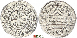 Денарий, Германия, Бавария, Heinrich II (1002-1024), м.д. Regensburg, монетарий HECIL, Hahn 1976, 27e1