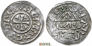 Денарий, Германия, Бавария, Heinrich II (1002-1024), м.д. Cham, монетарий HИƧ,  Hahn 1976, 80b2