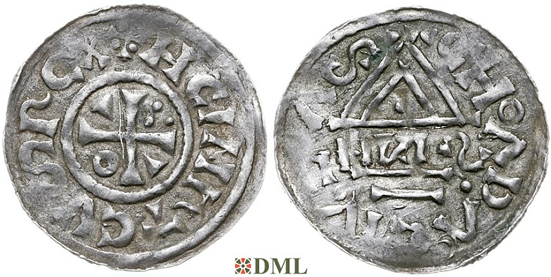 Денарий, Германия, Бавария, Heinrich II (1002-1024), м.д. Cham, монетарий HИƧ,  Hahn 1976, 80b2