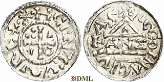 Денарий, Германия, Бавария, Heinrich II (1002-1024), м.д. Regensburg, монетарий ANZO, Hahn 1976, 27a2