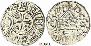 Денарий, Германия, Бавария, Heinrich II (1002-1024), м.д. Regensburg, монетарий ECCO, Hahn 1976, 27c1
