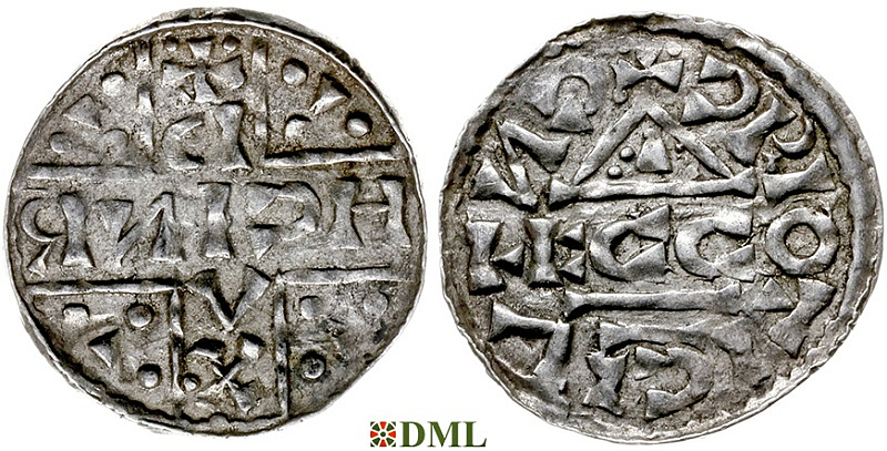 Денарий, Германия, Бавария, Heinrich V (1018-1026), м.д. Regensburg, монетарий ECCO, Hahn 1976, 31d1