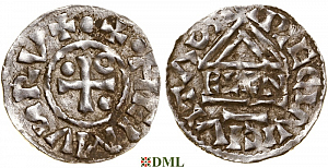 Денарий, Германия, Бавария, Heinrich II (985–995), м.д. Regensburg, монетарий ELLN, Hahn 1976, 22c2.2