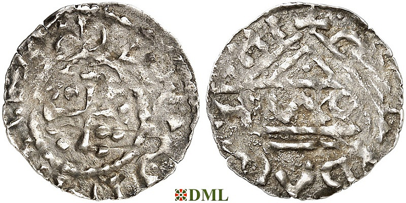 Денарий, Германия, Бавария, Heinrich II (955-976), м.д. Nabburg, монетарий MΛO, Hahn 1976, 68a1
