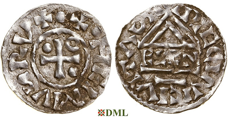 Денарий, Германия, Бавария, Heinrich II (985–995), м.д. Regensburg, монетарий ELLN, Hahn 1976, 22c2.2