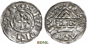 Денарий, Германия, Бавария, Heinrich II (985–995), м.д. Regensburg, монетарий ELLN, Hahn 1976, 22c2.1