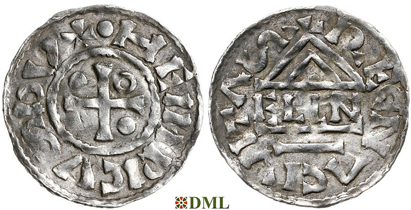 Денарий, Германия, Бавария, Heinrich II (985–995), м.д. Regensburg, монетарий ELLN, Hahn 1976, 22c2.1