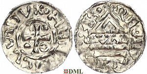 Денарий, Германия, Бавария, Heinrich II (985–995), м.д. Regensburg, монетарий GVΛL, Hahn 1976, 22d1
