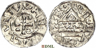 Денарий, Германия, Бавария, Heinrich II (985–995), м.д. Regensburg, монетарий GVΛL, Hahn 1976, 22d1
