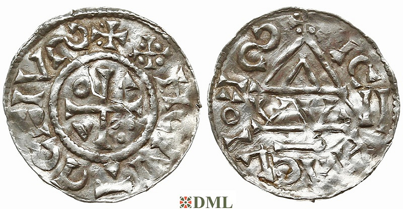 Денарий, Германия, Бавария, Kg. Heinrich II (1002-1014), м.д. Regensburg, монетарий OWИI, Hahn 1976, 27j2