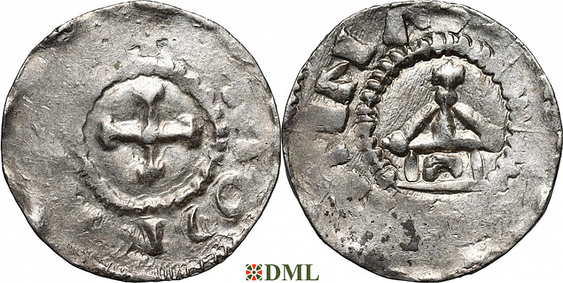 Денарий, Германия, Швабия, Otto III (983-1002), м.д. Strassburg, Dbg. 910