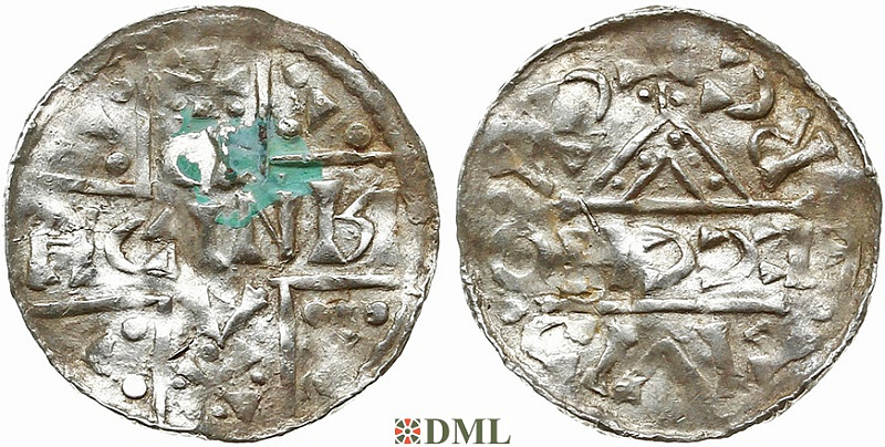 Денарий, Германия, Бавария, Heinrich V (1018-1026), м.д. Regensburg, монетарий ECCHO, Hahn 1976, 31d7