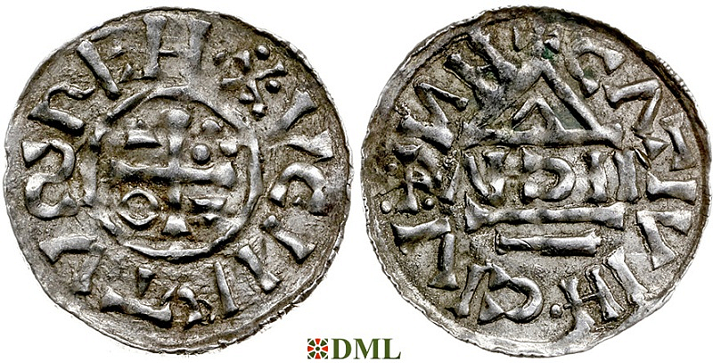 Денарий, Германия, Бавария, Heinrich II (1002-1024), м.д. Nabburg, монетарий IICIV, Hahn 1976, 74a1