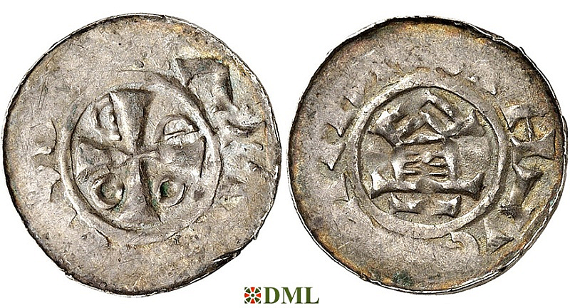 Денарий, Германия, Саксония, Otto III (983-1002), м.д. Goslar, type OAP