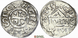 Денарий, Германия, Бавария, Heinrich II (1002-1024), м.д. Cham, монетарий HECIL, Hahn 1976, 80a1
