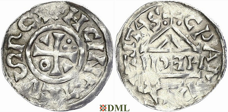 Денарий, Германия, Бавария, Heinrich II (1002-1024), м.д. Cham, монетарий HECIL, Hahn 1976, 80a1