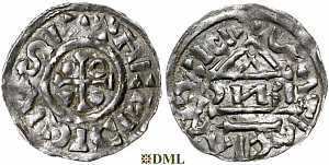 Денарий, Германия, Бавария, Heinrich IV (995-1002), м.д. Regensburg, монетарий EИC, Hahn 1976, 25с6.