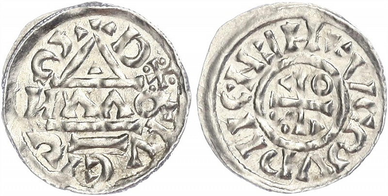 Обол, Германия, Бавария, Heinrich II (1002-1024), м.д. Regensburg, монетарий OWИ, Hahn 1976, 28