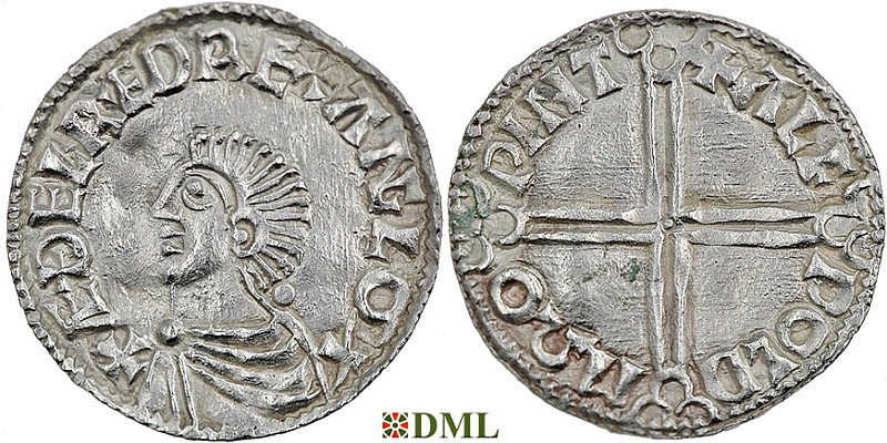 Денарий, Англия, Æthelred II (978-1016), м.д. Winchester, монетарий Ælfweald, North 774