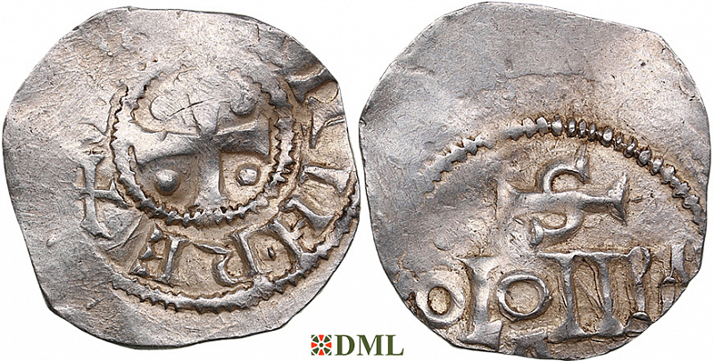 Денарий, Германия, Нижняя Лотарингия, Heinrich II (1002-1024), м.д. Koln, Dbg. 345