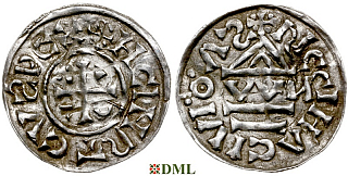 Денарий, Германия, Бавария, Heinrich II (1002-1024), м.д. Regensburg, монетарий OWИ, Hahn 1976, 27j1.1