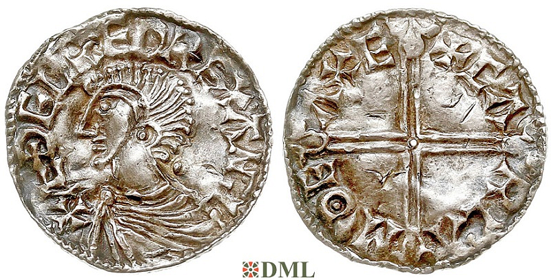 Денарий, Англия, Æthelred II (978-1016), м.д. Exeter, монетарий Carls, North 774