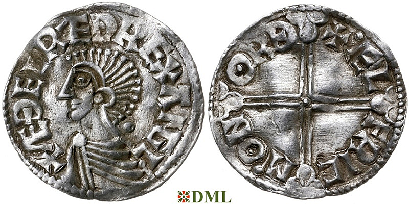 Денарий, Англия, Æthelred II (978-1016), м.д. Norwich, монетарий Ælfric, North 774