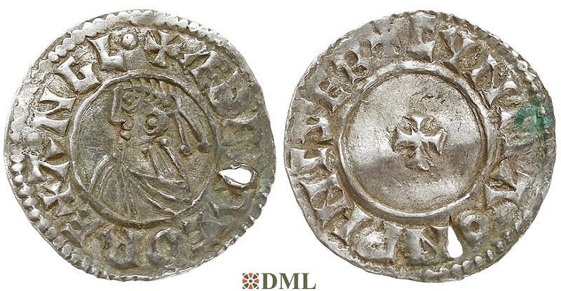 Денарий, Англия, Æthelred II (978-1016), м.д. Winchester, монетарий Cynna, North 777