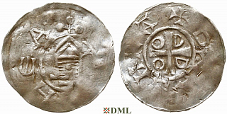 Денарий, Германия, Саксония, Нижняя Саксония , Otto III (983-1002), м.д. Goslar, type OAP