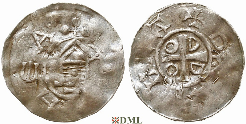Денарий, Германия, Саксония, Нижняя Саксония , Otto III (983-1002), м.д. Goslar, type OAP