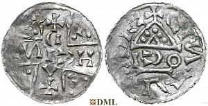 Денарий, Германия, Бавария, Heinrich V (1004-1026), м.д. Regensburg, монетарий OCI, Hahn 1976, 31f6