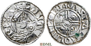 Денарий, Англия, Cnut (1016-1035), м.д. Lincoln, монетарий Aslac, North 787