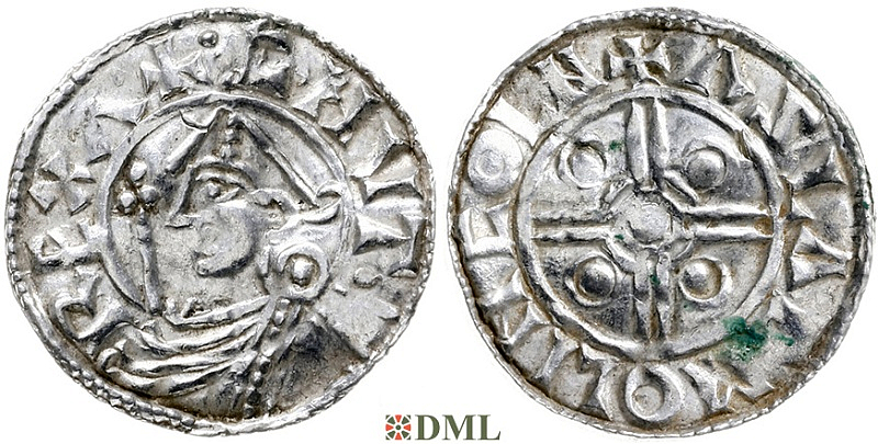 Денарий, Англия, Cnut (1016-1035), м.д. Lincoln, монетарий Aslac, North 787