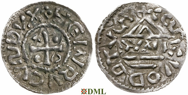 Денарий, Германия, Бавария, Heinrich IV (995-1002), м.д. Salzburg, монетарий WII, Hahn 1976, 87b4