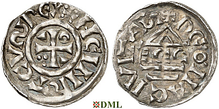 Денарий, Германия, Бавария, Heinrich II (1002-1024), м.д. Regensburg, монетарий ECCO, Hahn 1976, 27c1.1