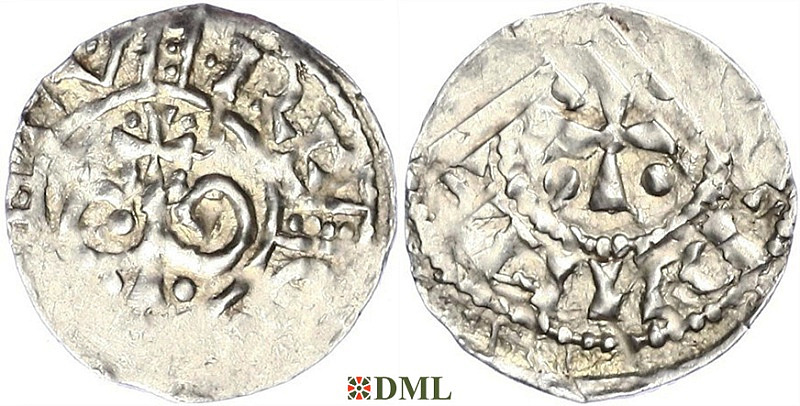 Денарий, Германия, Швабия, Hermann II (Hg. Schwaben) (997-1003), м.д. Zurich, Dbg. -