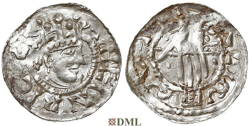 Денарий, Германия, Швабия, Heinrich II (1002-1024), м.д. Esslingen, Dbg. 951