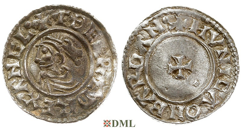 Денарий, Англия, Æthelred II (978-1016), м.д. Barnstaple, монетарий Huniga, North 777