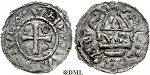 Денарий, Германия, Бавария, Heinrich II (955-995), м.д. Regensburg, монетарий MΛO, Hahn 1976, 22f1.4