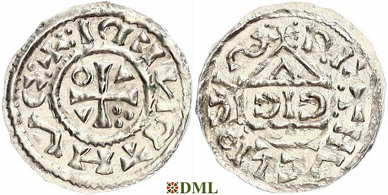 Денарий, Германия, Бавария, Heinrich II (1002-1024), м.д. Nabburg, монетарий ECIC, Hahn 1976, 74b1