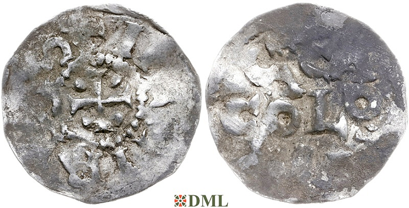 Денарий, Германия, Нижняя Лотарингия, Heinrich II (1002-1024), м.д. Koln, Dbg. 350