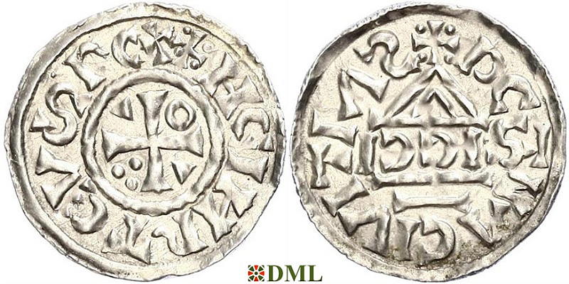 Денарий, Германия, Бавария, Heinrich II (1002-1024), м.д. Regensburg, монетарий HƆOV, Hahn 1976, 27i1
