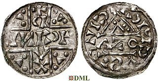 Денарий, Германия, Бавария, Heinrich V (1018-1023), м.д. Regensburg, монетарий AZO, Hahn 1976, 31b1.3