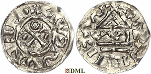 Денарий, Германия, Бавария, Heinrich II (985–995), м.д. Regensburg, монетарий WIL, Hahn 1976, 22h1