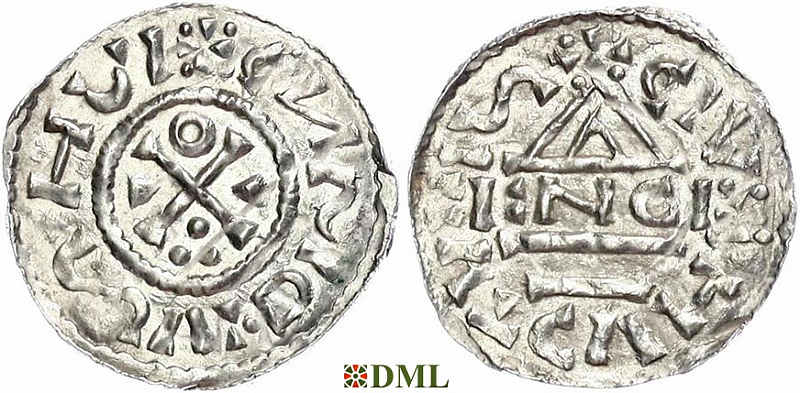 Денарий, Германия, Бавария, Heinrich II (1002-1024), м.д. Regensburg, монетарий ENCI, Hahn 1976, 27d1