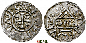 Денарий, Германия, Бавария, Heinrich II (1002-1024), м.д. Regensburg, монетарий IƆNƎ, Hahn 1976, 27d2.1