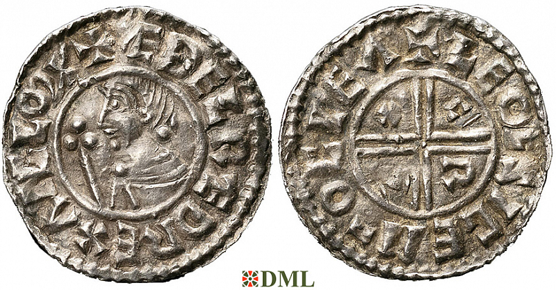 Денарий, Англия, Æthelred II (978-1016), м.д. Gloucester, монетарий Leofsige, North 770