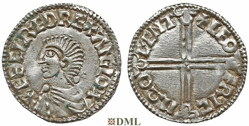 Денарий, Англия, Æthelred II (978-1016), м.д. Canterbury, монетарий Leofric, North 774
