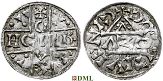 Денарий, Германия, Бавария, Heinrich V (1004-1026), м.д. Regensburg, монетарий ɅZO, Hahn 1976, 31b2