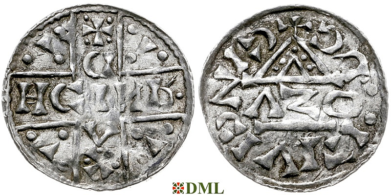Денарий, Германия, Бавария, Heinrich V (1004-1026), м.д. Regensburg, монетарий ɅZO, Hahn 1976, 31b2